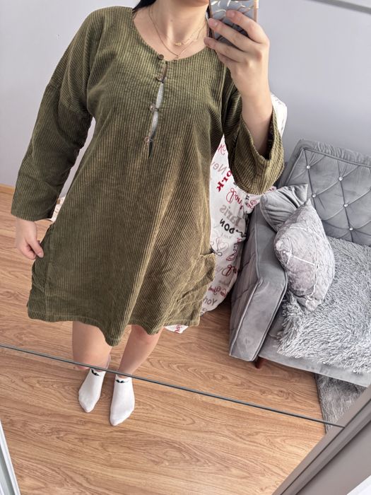 Gudrun Sjöden – sukienka/tunika z prążkowanej 100% bawełny, khaki/oliwkowa