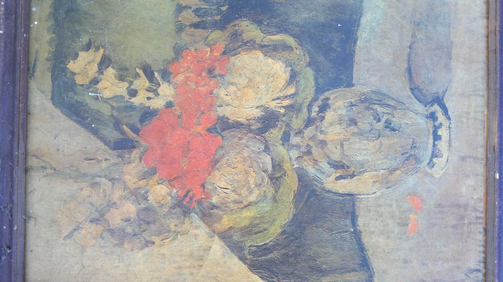 Piękny Stary obraz kwiaty w wazonie sygnowany olej antyk podpis OKAZJA