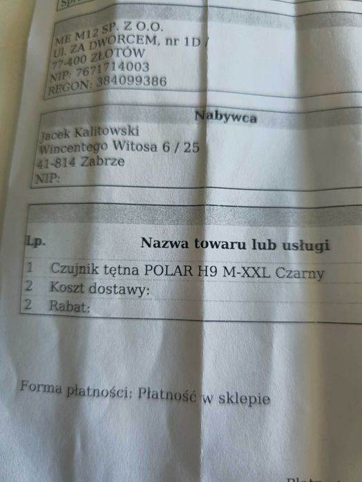 Sprzedam  Czujnik tętna Polar H9