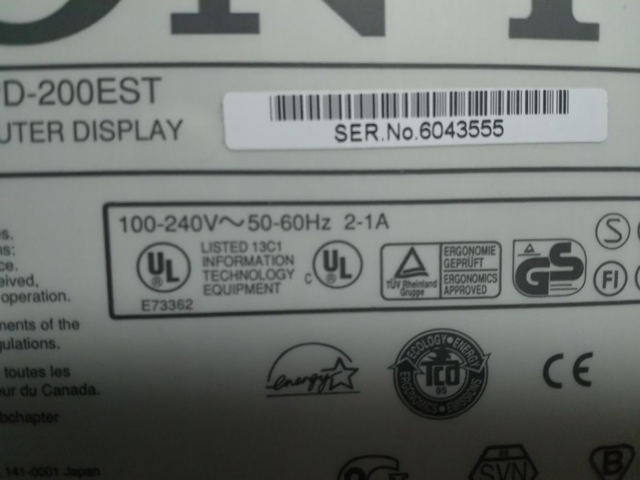 Monitor SONY 17" CPD 200EST Trinitron Colour..