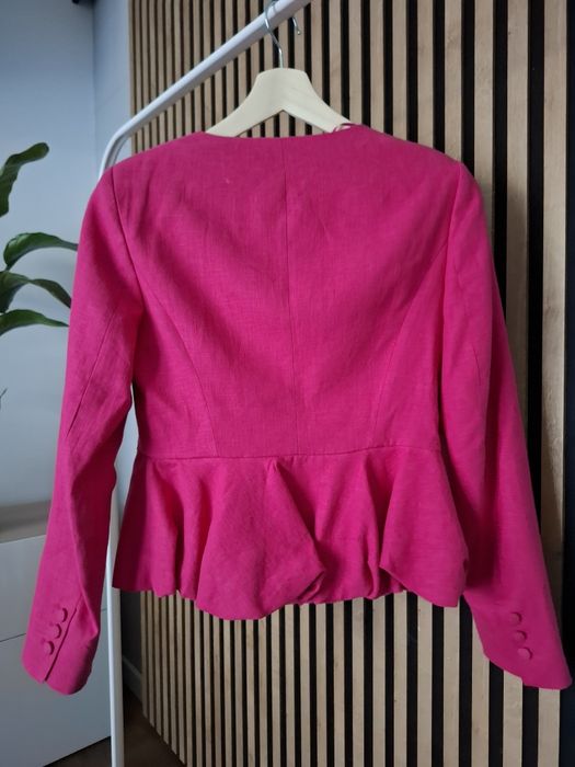 Lniany komplet fuksja spodnie żakiet fuksja M 38