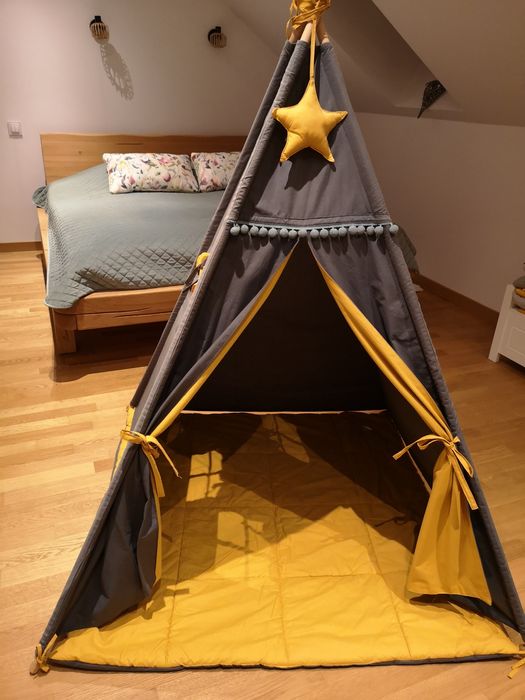 Namiot tipi  dla dzieci szary  żółty 110x110