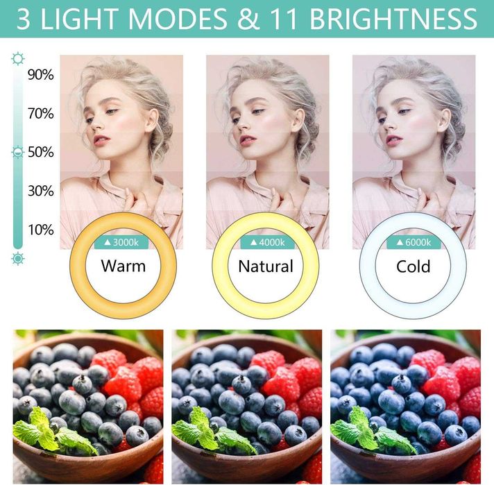 Ring Light Aro Led 10" tripé giratório - 3 cores 11 brilho