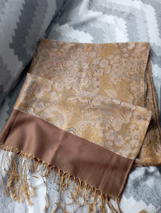 Палантин шарф красный и горчичный