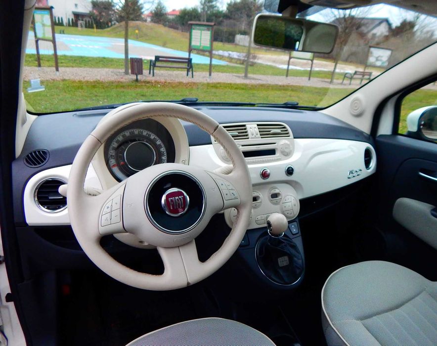 Fiat 500 1.2 Lounge 2014 bogata wersja biały środek bezwypadkowy