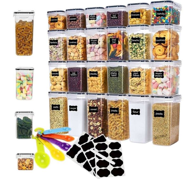 ZESTAW 24 POJEMNIKÓW NA ŻYWNOŚĆ - na Przyprawy, Makaron, Płatki