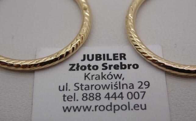 Złote kolczyki karbowane koła 2,47 cm. 1,8 mm.