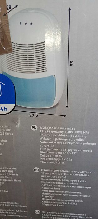 Osuszacz powietrza Equation DH-12, wydajność 12l/24h, poj. 2,5l, 20m2