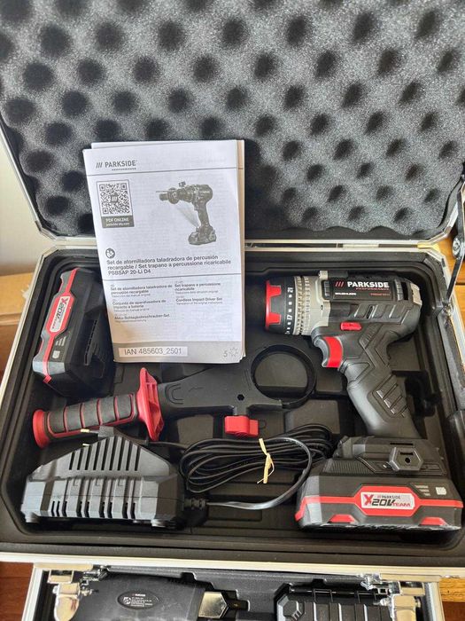 Conjunto Berbequim impacto + acessórios 20V parkside performance
