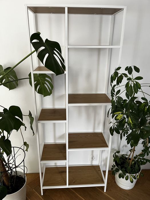 Jysk regał ekspozytor loft skandynawski  mebel TRAPPEDAL  7 półek ciepły dąb biały