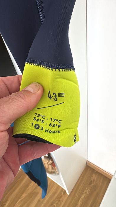 Fato de Surf Decathlon 500 Neoprene 4/3 mm tamanho 14 anos Azul Amarelo