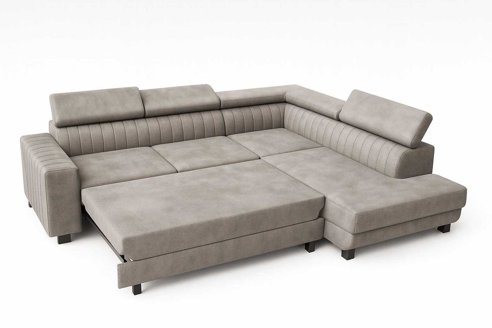 Narożnik Cassie z funkcją spania 253cm regulowane zagłówki