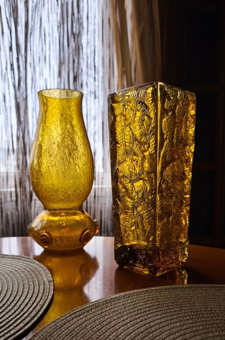 Вазы для цветов цветное медовое стекло хрусталь кришталь декор винтаж