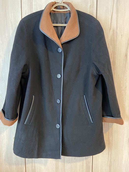 Damski czarny brązowy płaszcz rozm 46 wełna kaszmir litera A brązowy V