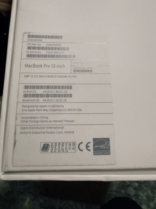 MacBook Pro 13, 2019 ( i7/16gb/512gb)