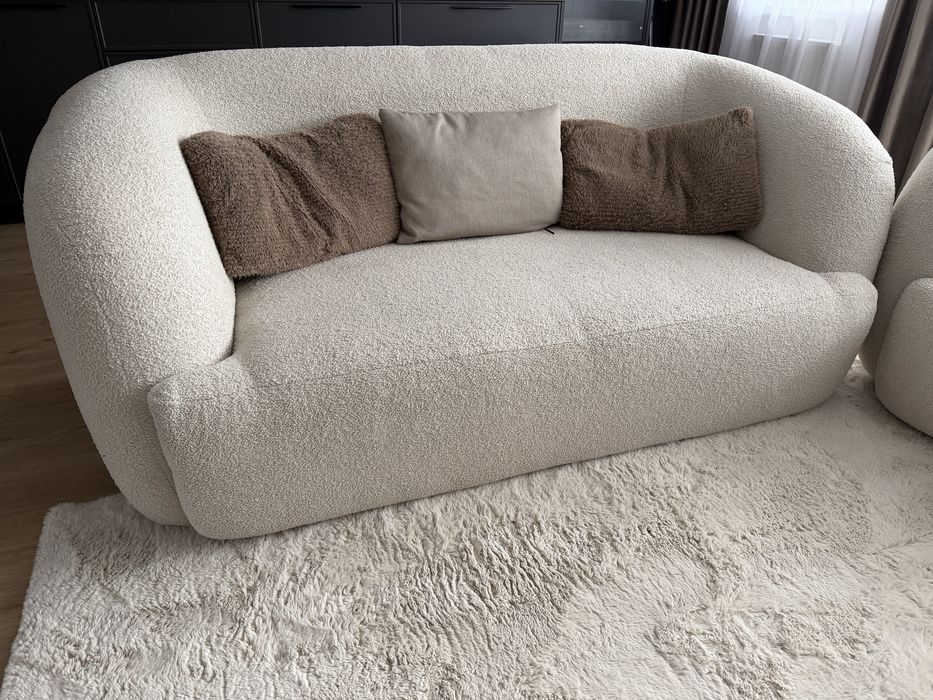 Sofa i fotel boucle zestaw wypoczynkowy