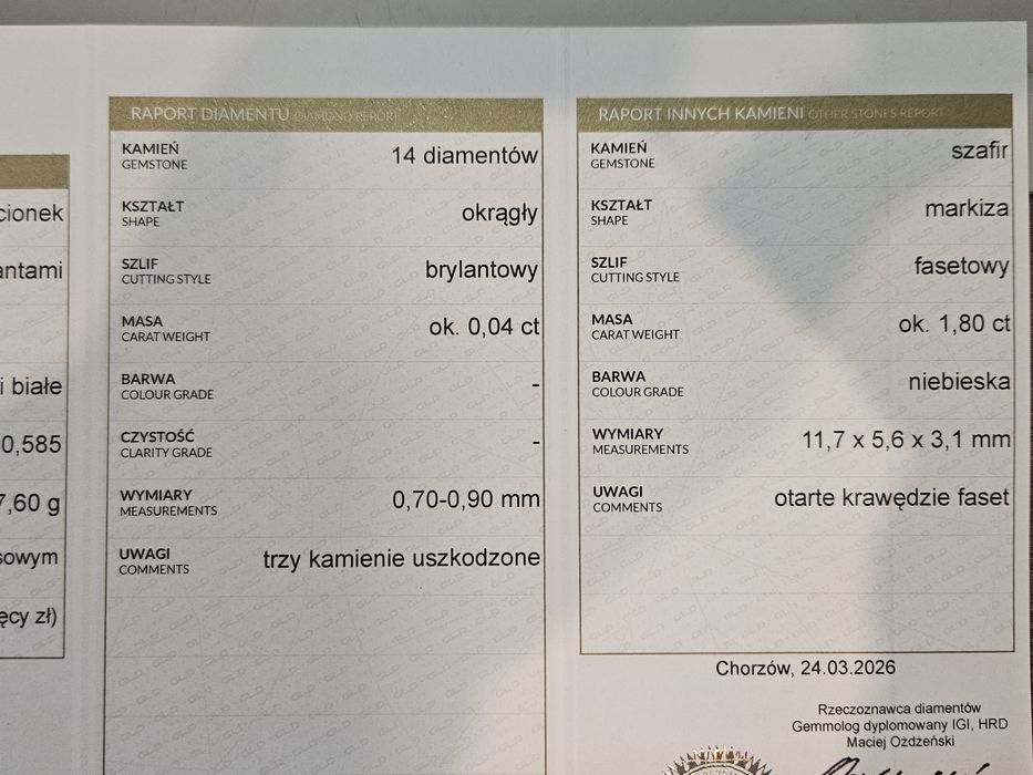 Pierścionek z brylantami i szafirem od Lombardia Katowice
