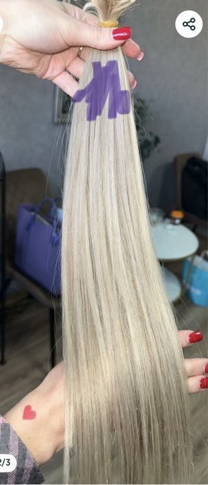 Натуральне волосся 70 грам, 47-50 см, блонд з легкою легкою сіринкою