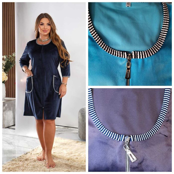 Женский велюровый молодежный халат / халатик женский на змейке 48р-58р