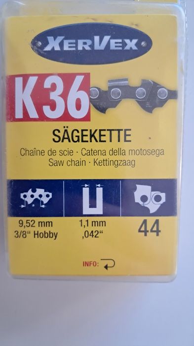 Nowy Łańcuch do piły XERVEX K36, 3/8'', 1,1 mm, 44 TG Stihl , Alpina
