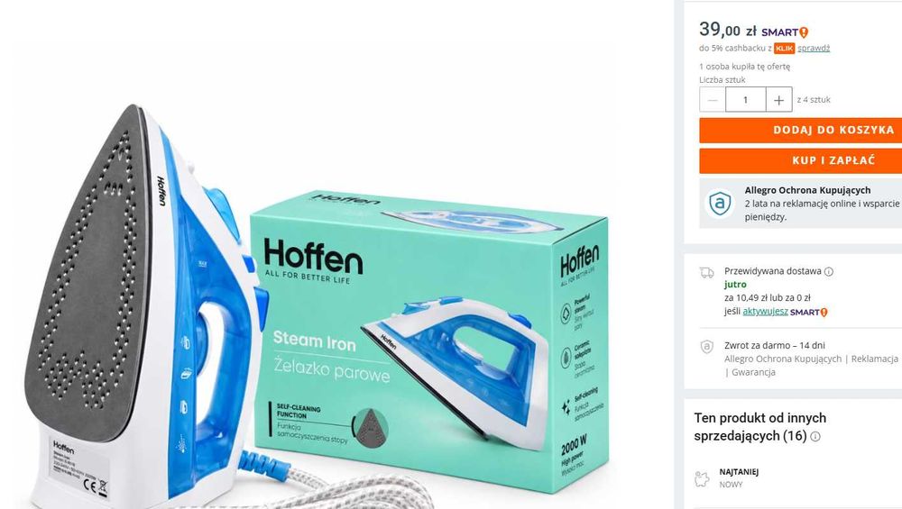 Hoffen, żelazko parowe 2000 W *