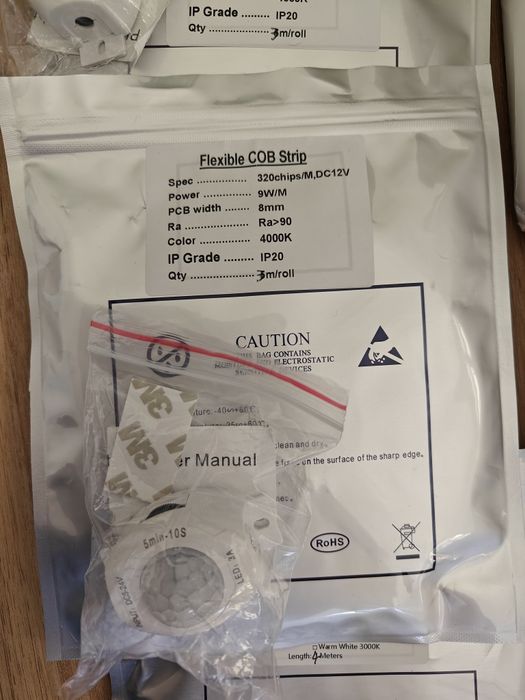 Fita LED com sensor movimento e transformador 4000k 6000k 3 e 4 metros