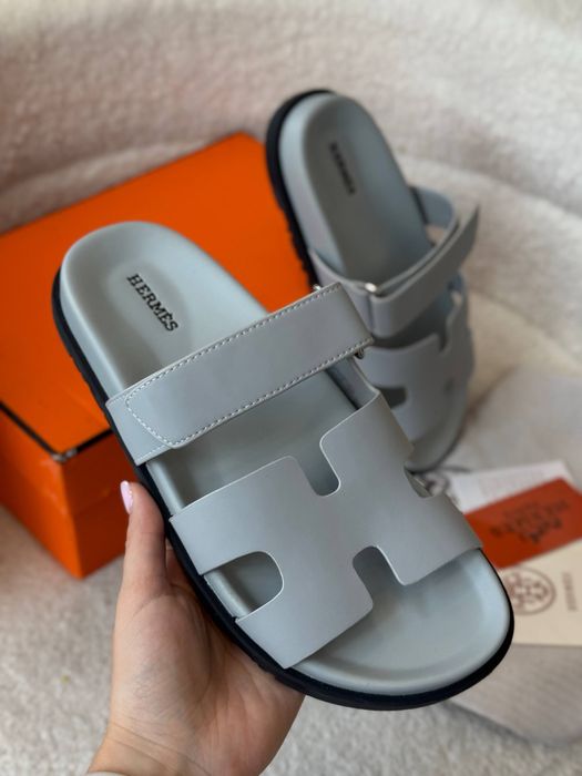 Шльопанці Hermes блакитні шкіра розмір 39-24см