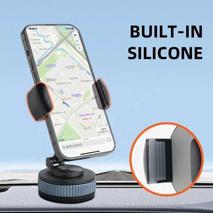 Suporte de Telemóvel para Carro Ajustável em 360° – Suporte Dobrável para Painel de Instrumentos em Liga