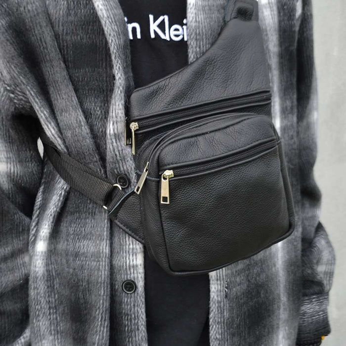 Чоловіча шкіряна сумка слінг, месенджер барсетка з натуральної шкіри