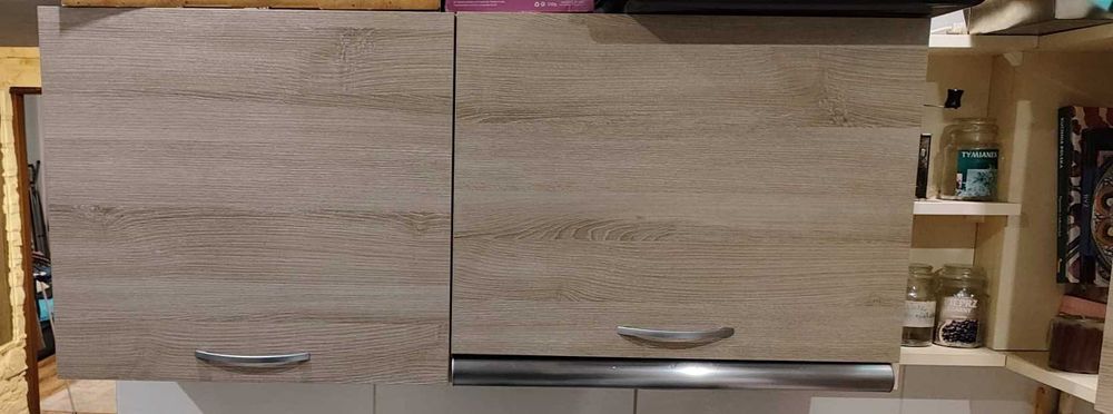 Komplet szafek kuchennych dąb Sonoma z blatem nakrapiana biel