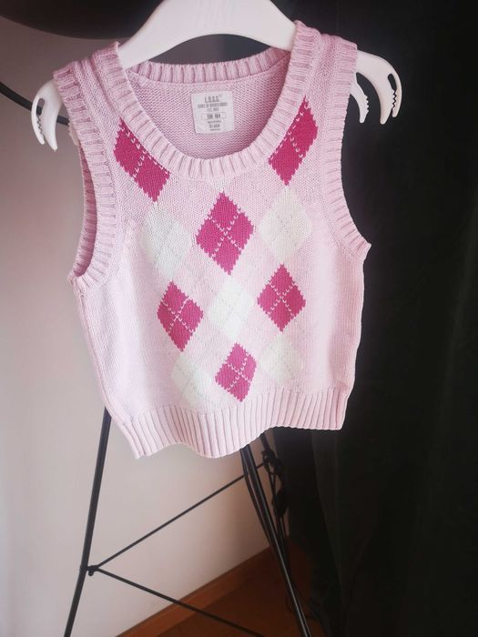 H&M sweterkowa kamizelka romby róż r. 104 cm 3-4 lata
