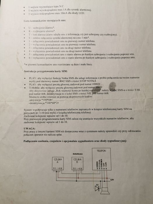 Alarm  na kartę sim