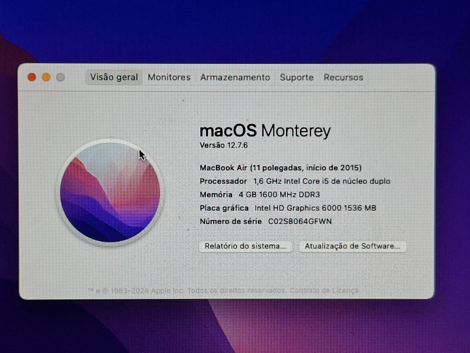 MacBook Air | Ecrã de 11,6 '' |  Intel Core i5 | macOS Monterey | NOVO