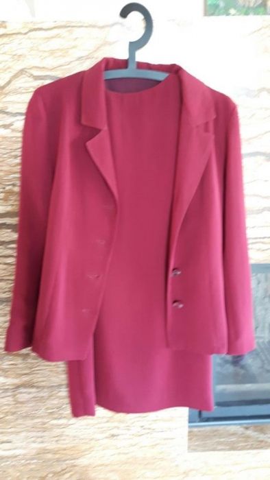 Garsonka sukienka i żakiet S 36 bordo