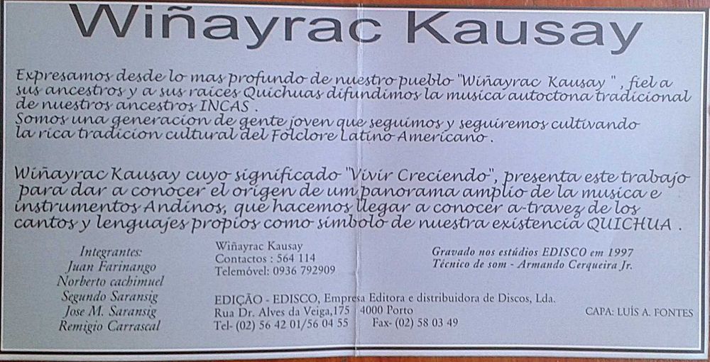 CD musica india do Equador, Andes em espanhol Wi kAUSAY. Incl portes