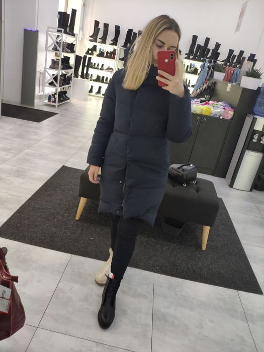 Жіноча зимова куртка S, довга, темно-синя