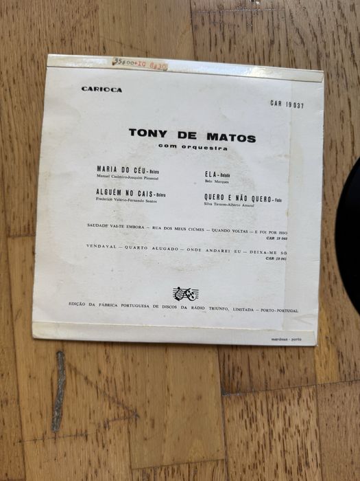 Disco vinil Tony de Matos - Maria do Céu EP