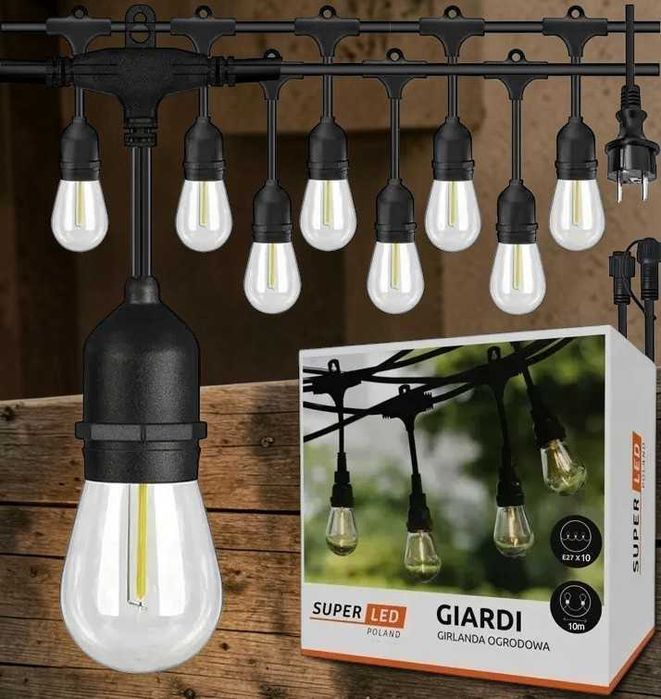 Садова гірлянда 15м з LED лампами E27 для тераси та альтанки