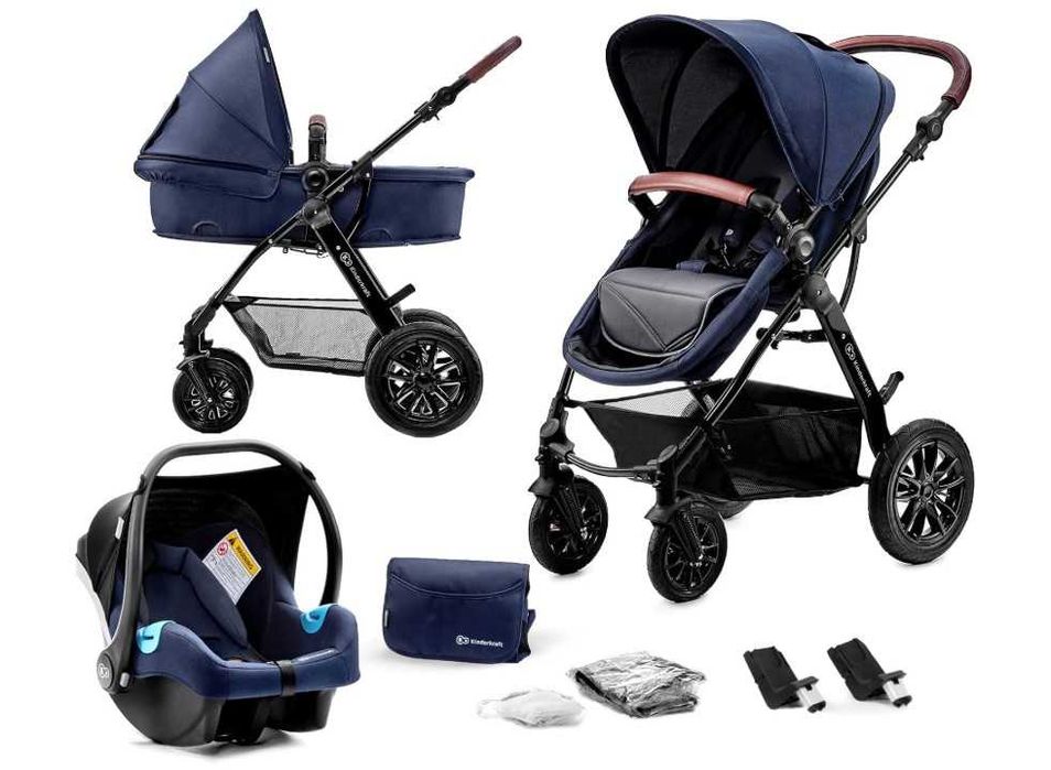 Carrinho de Bebé Kinderkraft Trio 3 em 1 Moov Navy - Azul, Novo