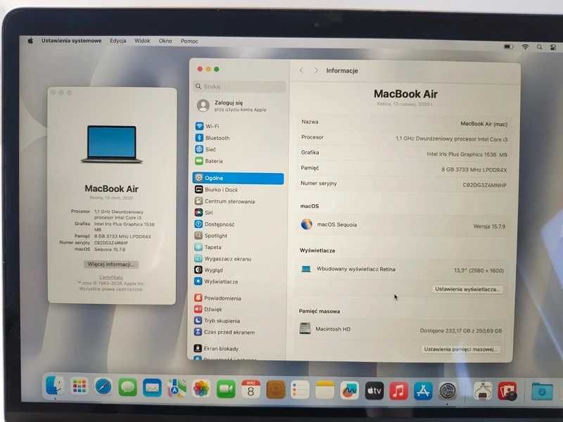 MacBook Air 13 2020 A2179 | 8/256GB | Nowa bateria | Pudełko | Igła