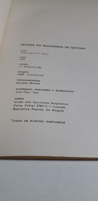 Estória Baciazinha de Quitaba - José Luandino Vieira (1ª edição, 1986)