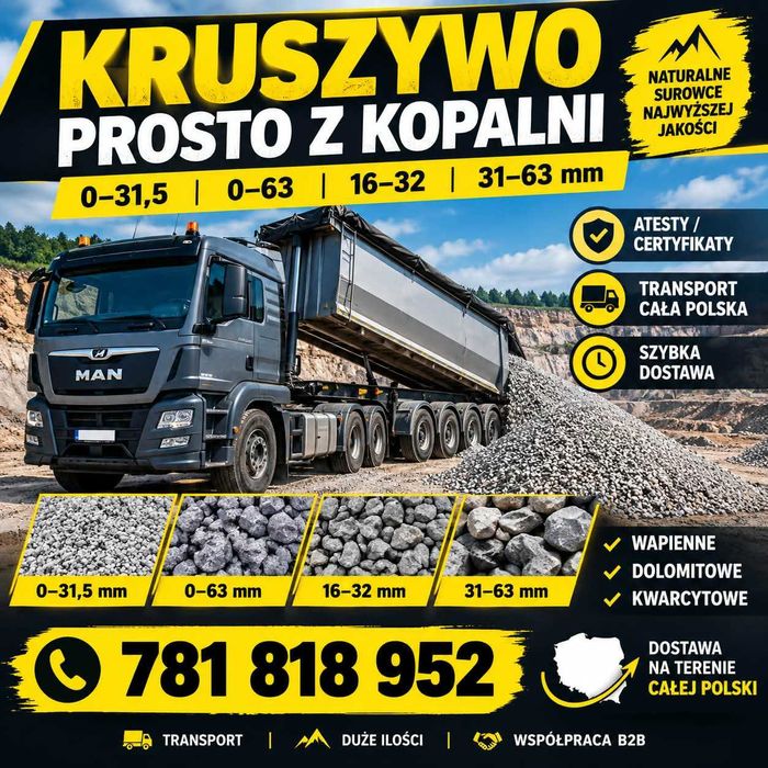 Kruszywo drogowe z dostawą kliniec , tłuczeń , grysy ! Najlepsze ceny!!