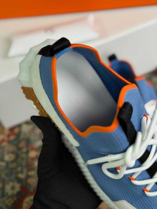 Мужские синие кроссовки Hermes текстильные кеды Эрмес летние кроссовки Ермес ob453