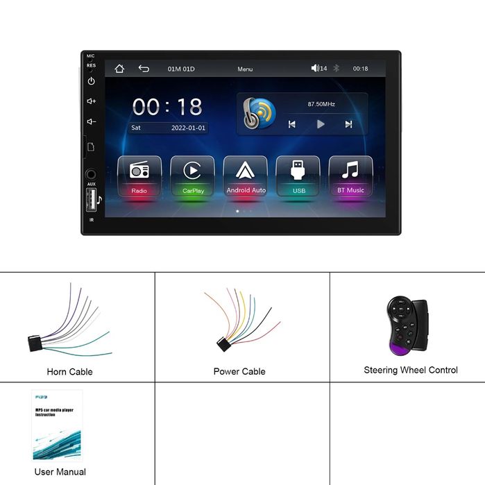 Autorrádio 1Din 7" CarPlay/Android Auto | Bluetooth USB | Mirror Link