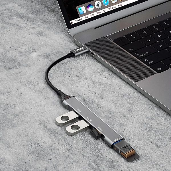 Dudao HUB 4w1 USB-C - 4x USB-A (3 x USB2.0 / USB3.0) 6,3cm czarny (A16