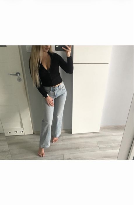 Spodnie jeansy dżinsy poszerzane nogawki Zara