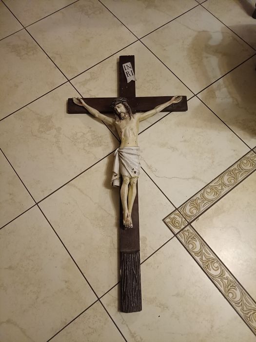 Stary krzyż 116 cm Jezus drewno XIX wiek