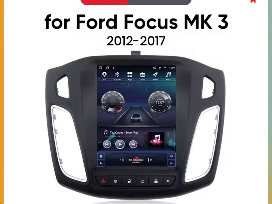 Rádio 9,7" Vertical Android Ford Focus 3 CARPLAY 8core 4G GPS 4/64GB
