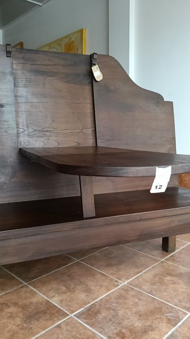 Exclusivo Banco de Entrada Estilo "Monk's Bench" (Banco de Monge) com Mesa Rebatível em Castanho Velho