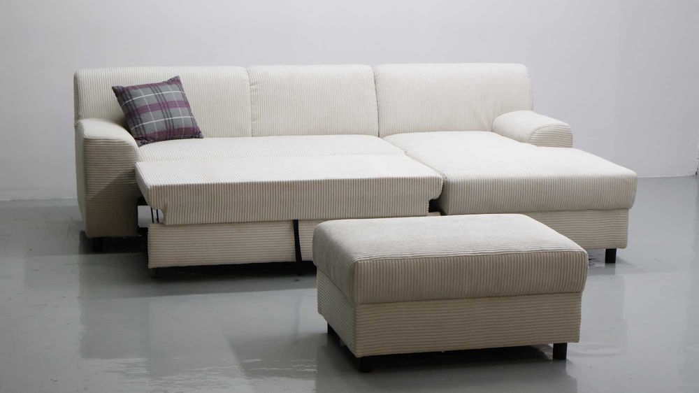 TPS Narożnik funkcja spania rogówka kanapa salon Sztruks beżowy + pufa